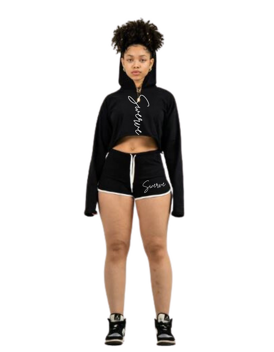 Effortlessly Chic: Swerve Ladies Crop Top Hoodie and Shorts Set