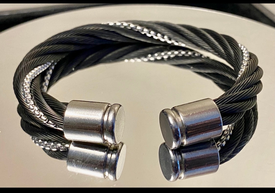 Bold and Elegance: Swerve Brand Faceted Hematite 12mm Gemstone Bracelet